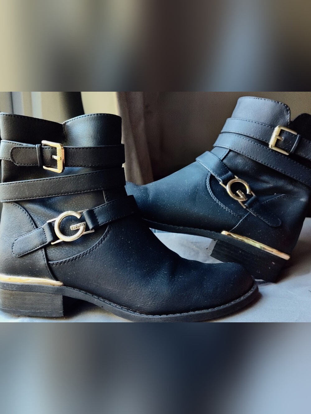 G by Guess Harlin Moto Ankle Boots Black Buckle Zip Women's 8 1/2